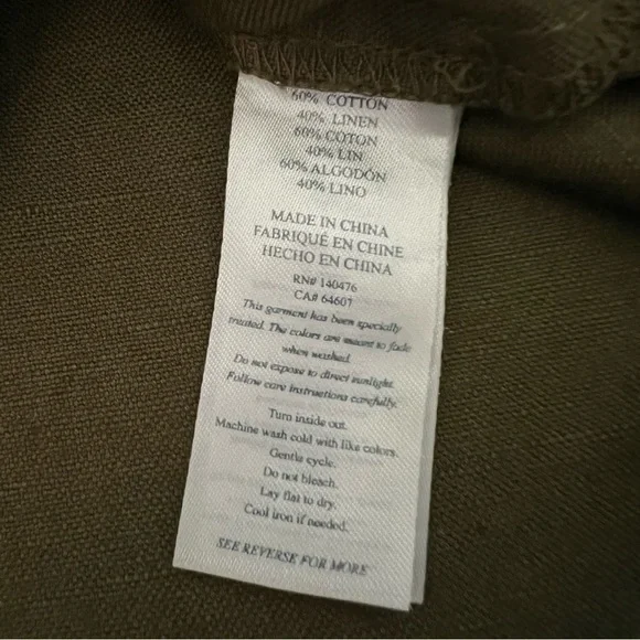 Faherty Linen Blend Palos Verdes Shirt Dress Olive Green Utility Coastal SZ L - Picture 12 of 16